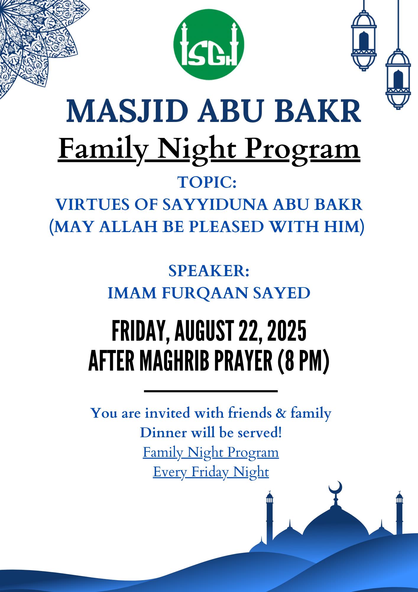 📢 Family Night Program at... - Abu Bakr Islamic Center - ISGH | Facebook