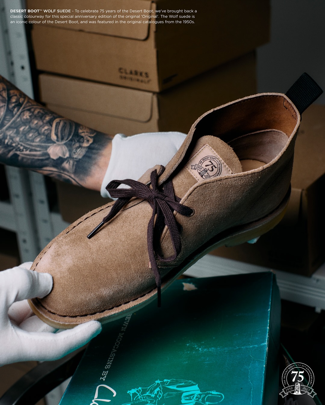 Clarks Desert Boot 75th anniversary edition in Wolf suede