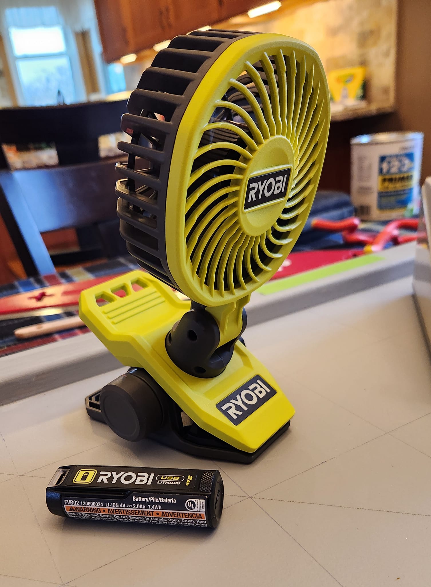 Ryobi Clamp Fan Kit With 2.0Ah USB Battery & Charging Cable – 3.5" 2-Speed