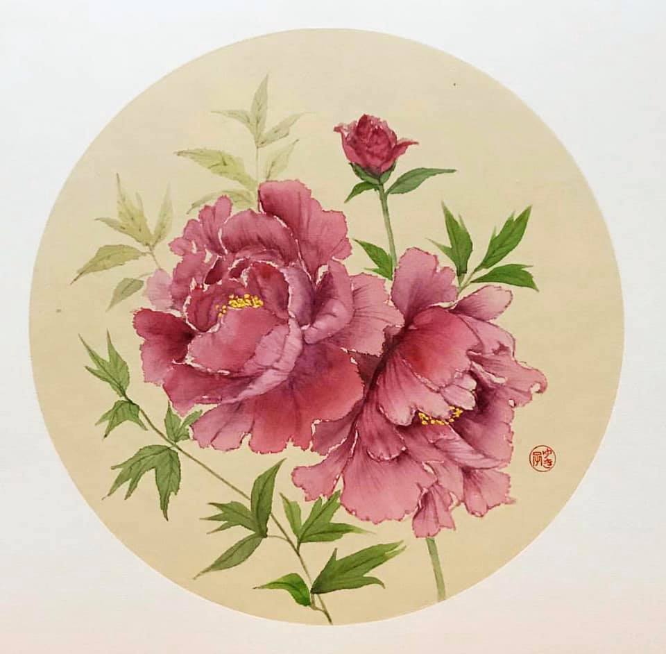 Red and White Peonies