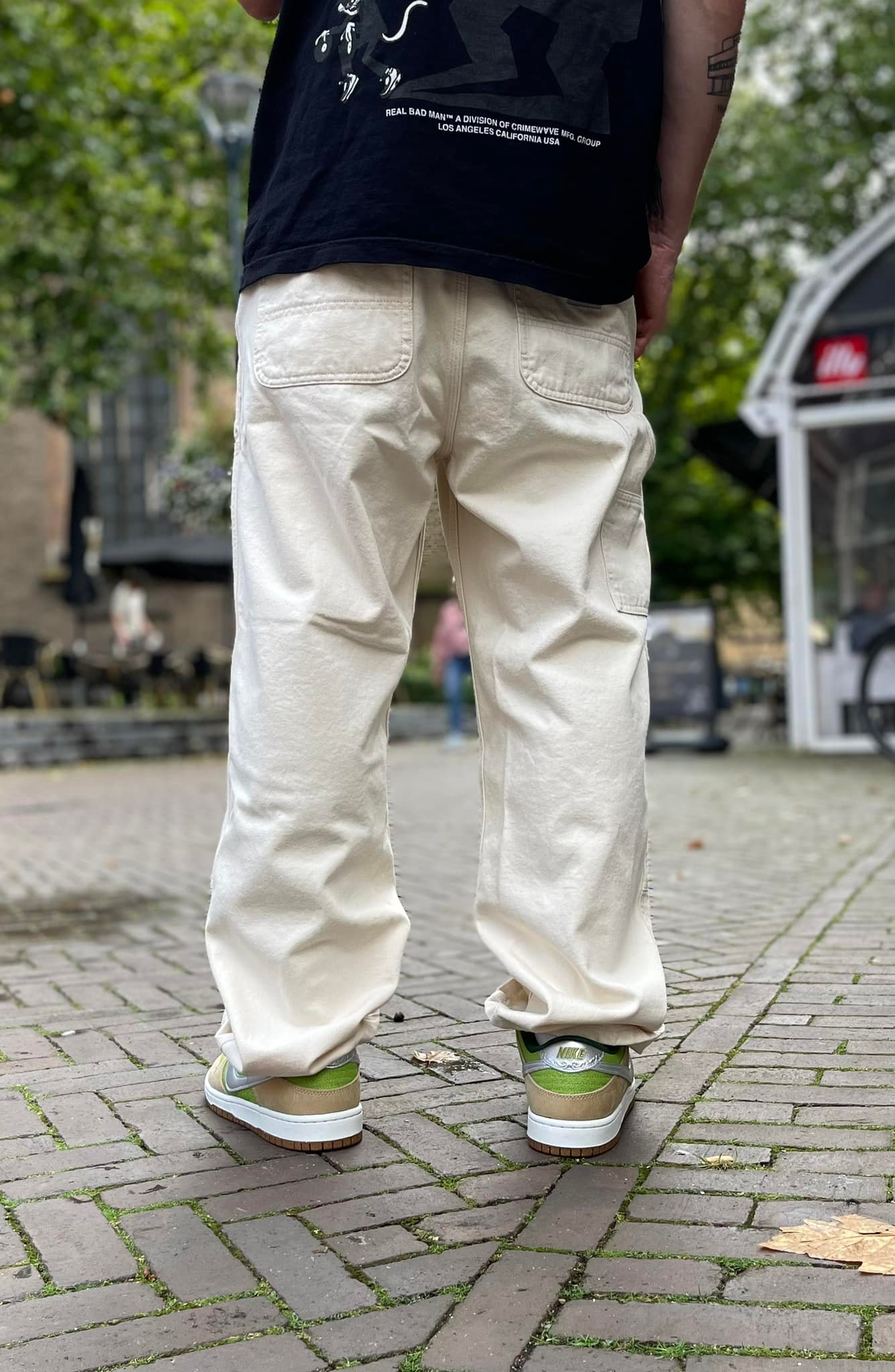 Carhartt WIP Midland Double Knee Pant in Natural rinsed. On feet 