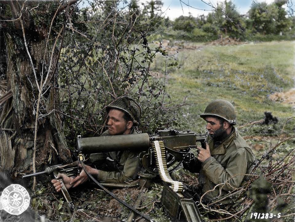 WW2 - These two US soldiers have taken up position in a typical ...