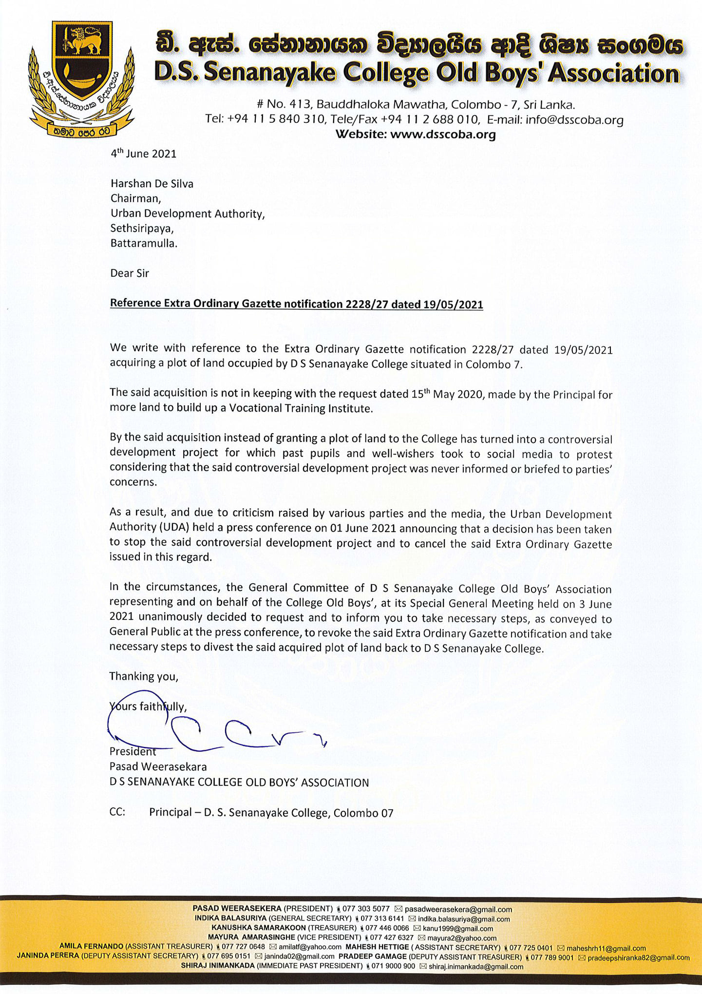 Save DS - Letter to Chairman of Urban Development Authority from OBA ...