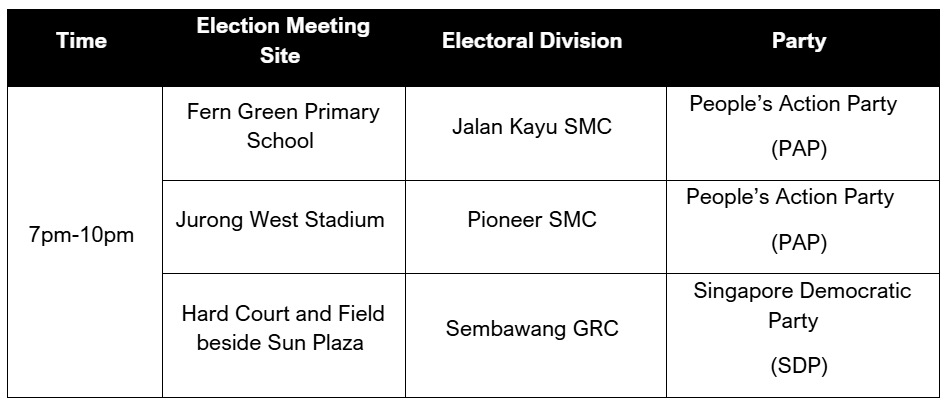 Singapore - APPROVED ELECTION MEETINGS AND ESTABLISHING OF TEMPORARY ...