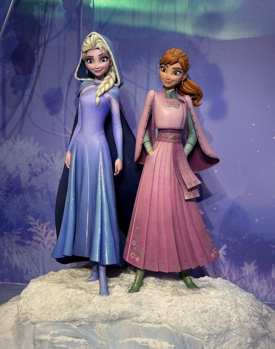 FIRST LOOK at Elsa and Anna's new designs for the upcoming Frozen 3, on display at the D23 Expo in Anaheim. The movie is scheduled to open in theaters on November 24, 2027