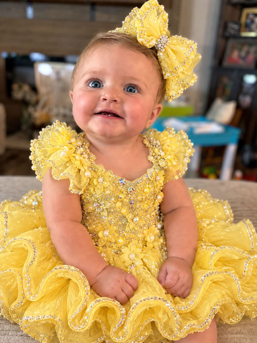 gold dress 12 months Yellow pageant dresses for rent or sale, 9-12 or 12/2 Themed Events Collection