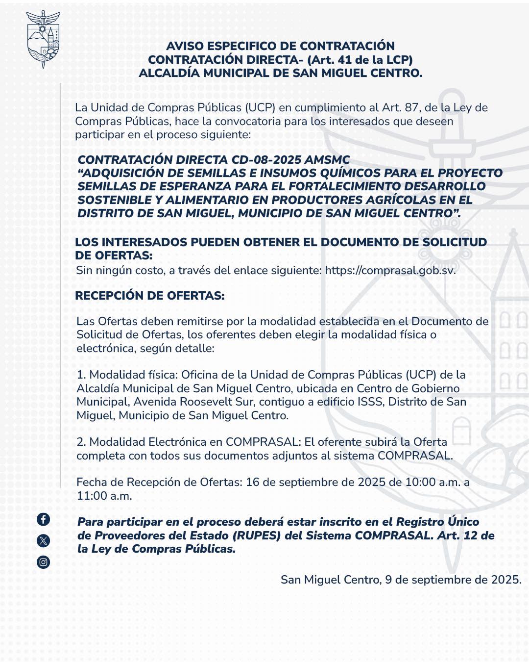 San - ¡Aviso específico de contratación! Para los interesados a ...