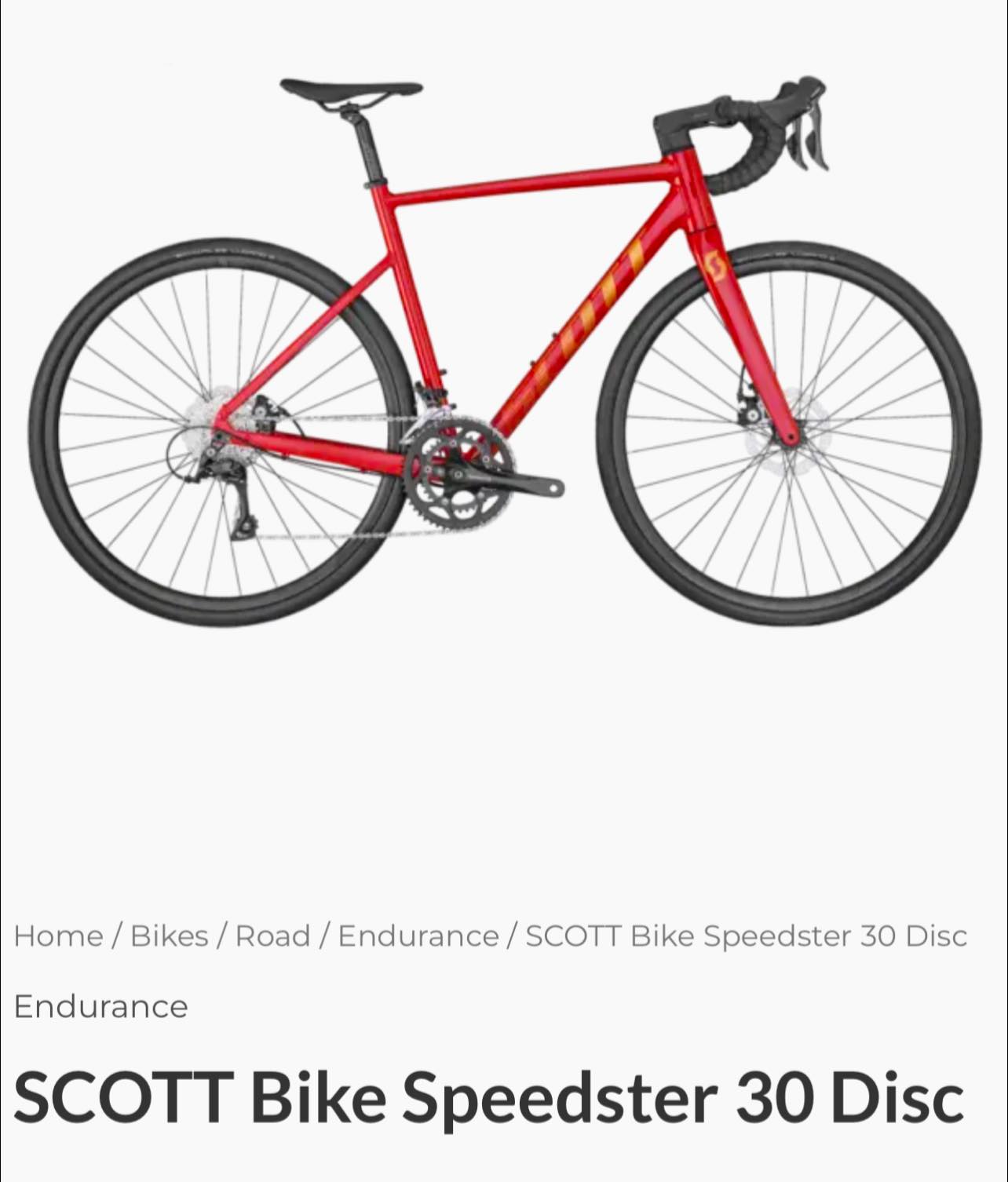 2022 Scott Speedster 30 Disc Road Bike Red/ Orange, size M (170cm