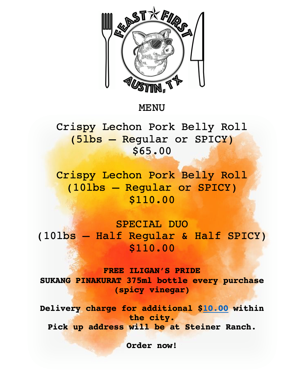Here's our menu. Order now! - Feast First in Austin,Tx