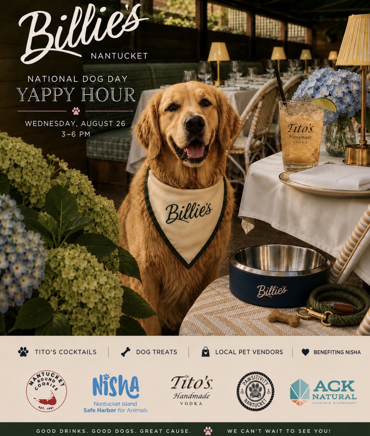 Celebrate National Dog Day at Billie's Patio in Nantucket with Nisha