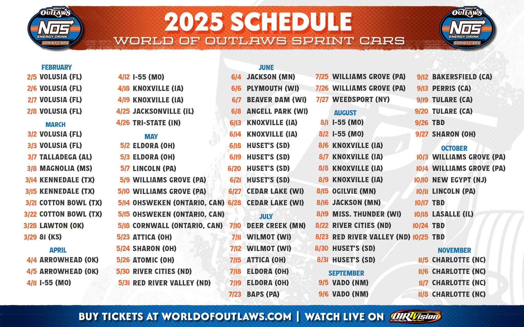 World of Outlaws Sprint Car Racing Schedule