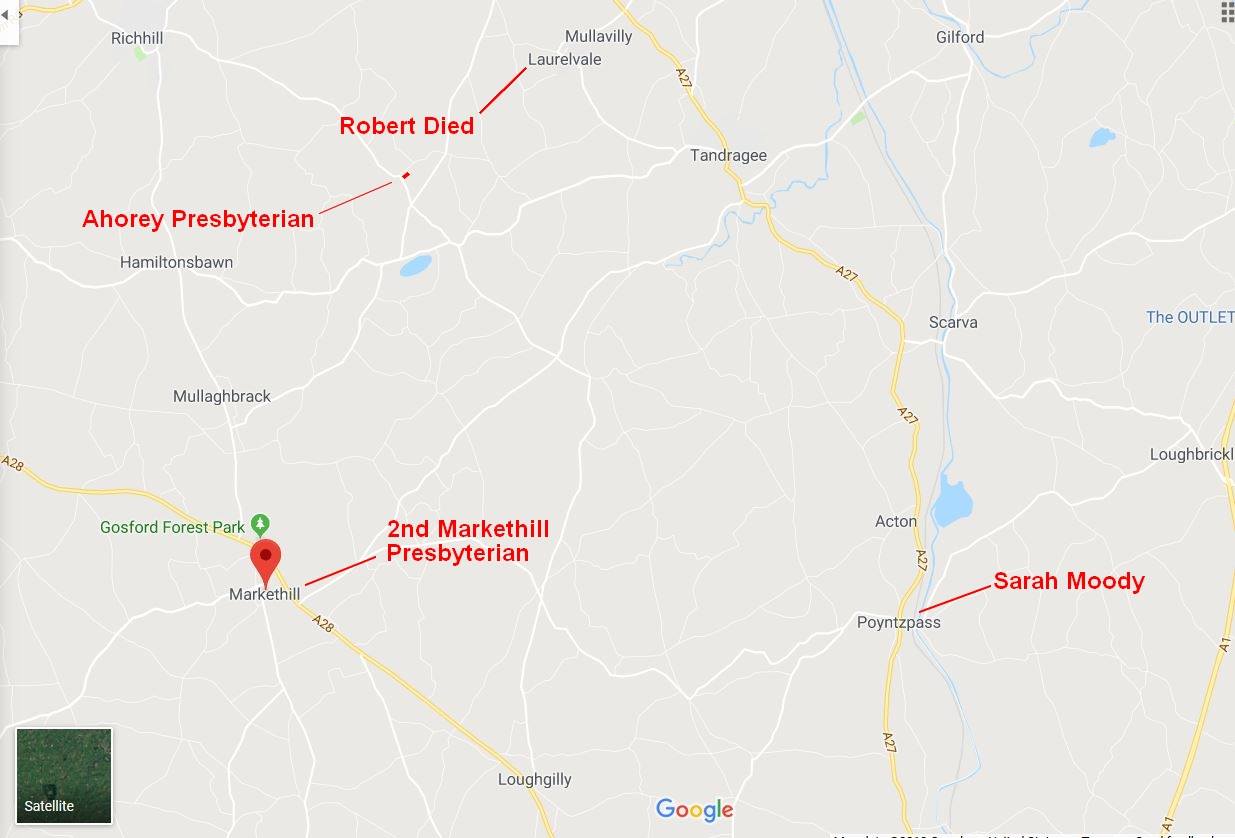 The map shows the sites in County Armagh, Ireland that are relevant to ...