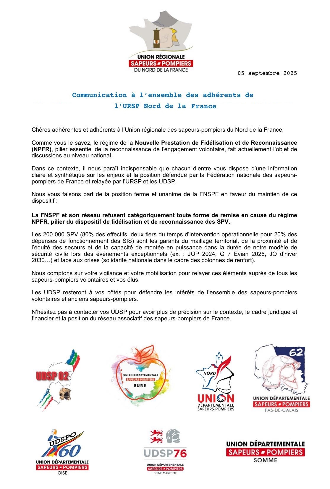 🔴📣📄 L’Union régionale des sapeurs-#pompiers du NORD de la France et ...