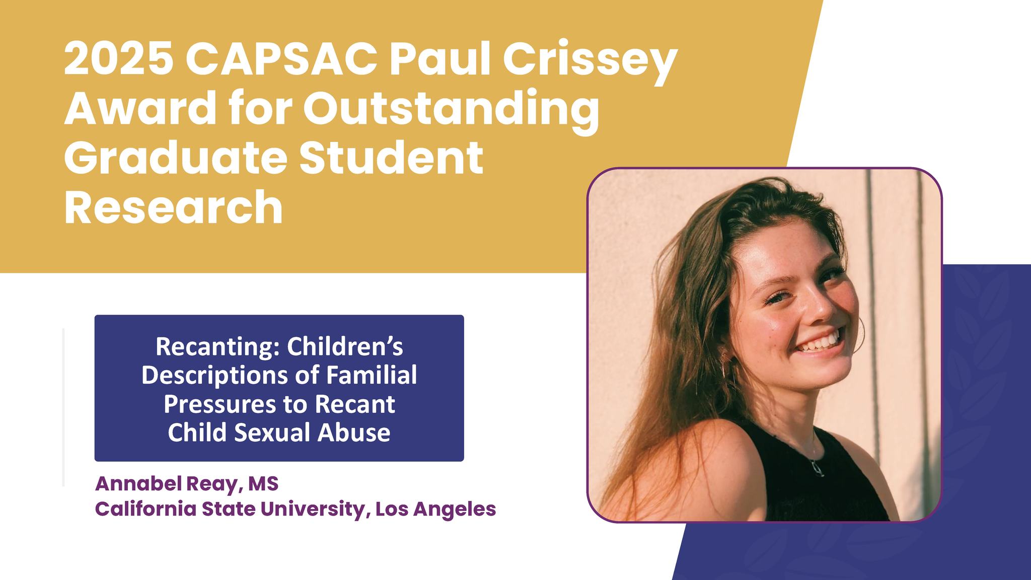 Association - Please join APSAC in congratulating Annabel Reay, MS ...