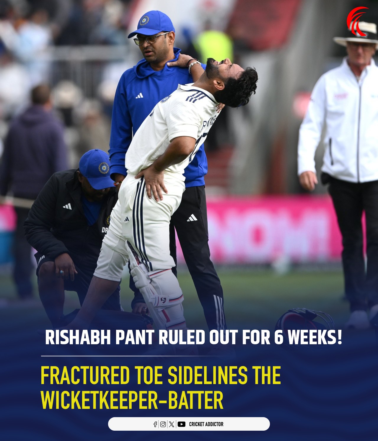 Cricket - BREAKING: Rishabh Pant out for 6 weeks! 🛑 Scans confirm a toe ...