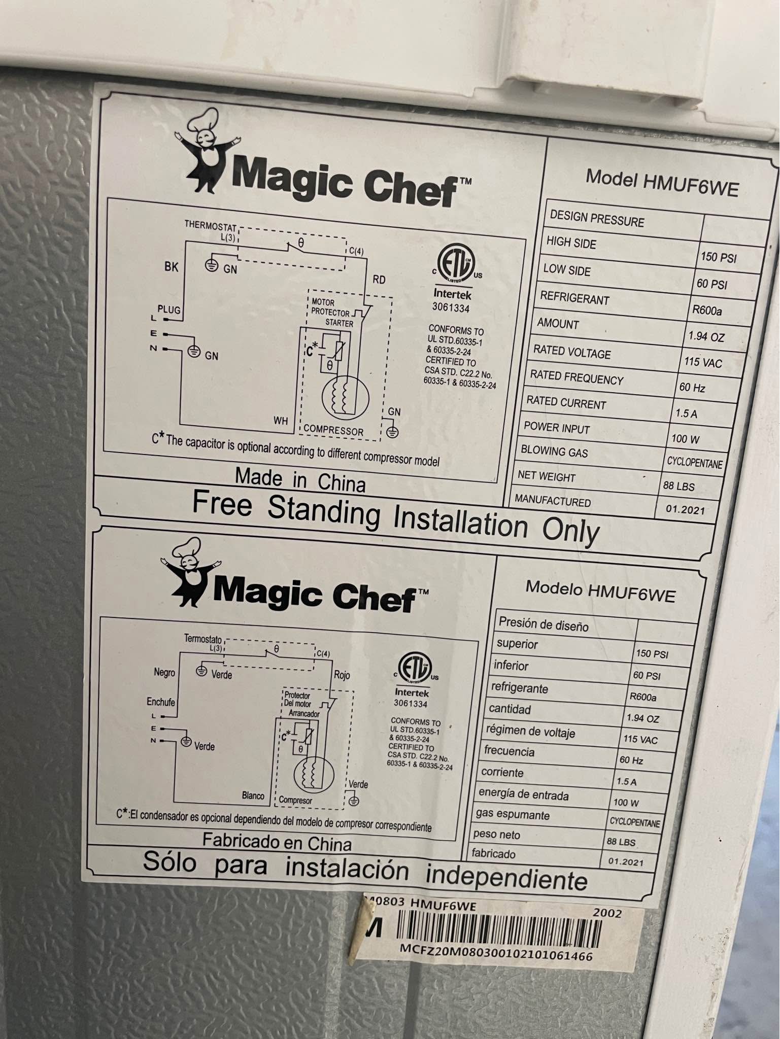 EVERYTHING MUST GO!! Magic Chef fully functional freezer ...
