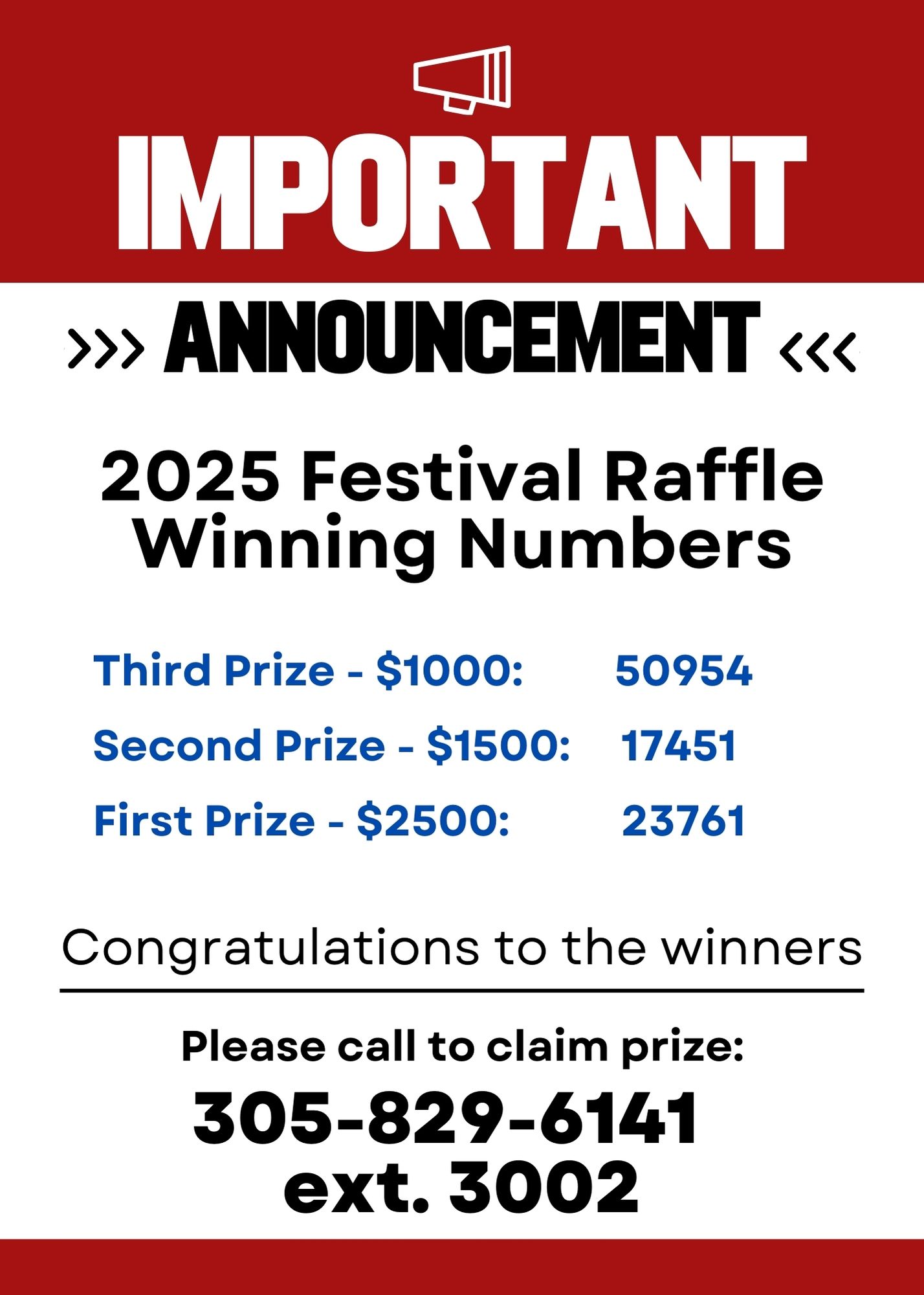 MOOR - Thank you all for participating in our parish festival raffle ...