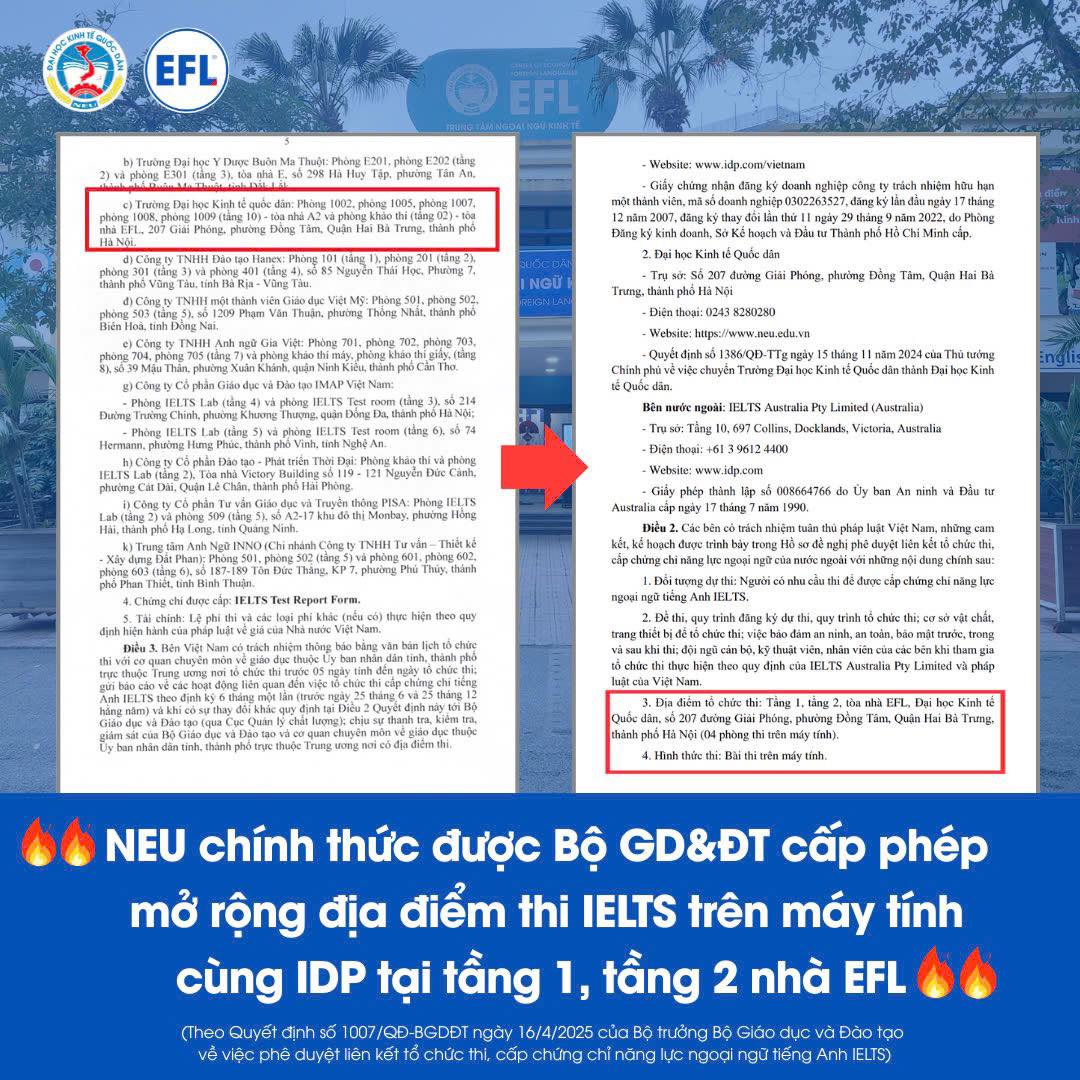 NEU - | NEU CHÍNH THỨC ĐƯỢC BỘ GD&ĐT CẤP PHÉP MỞ RỘNG ĐỊA ĐIỂM THI ...