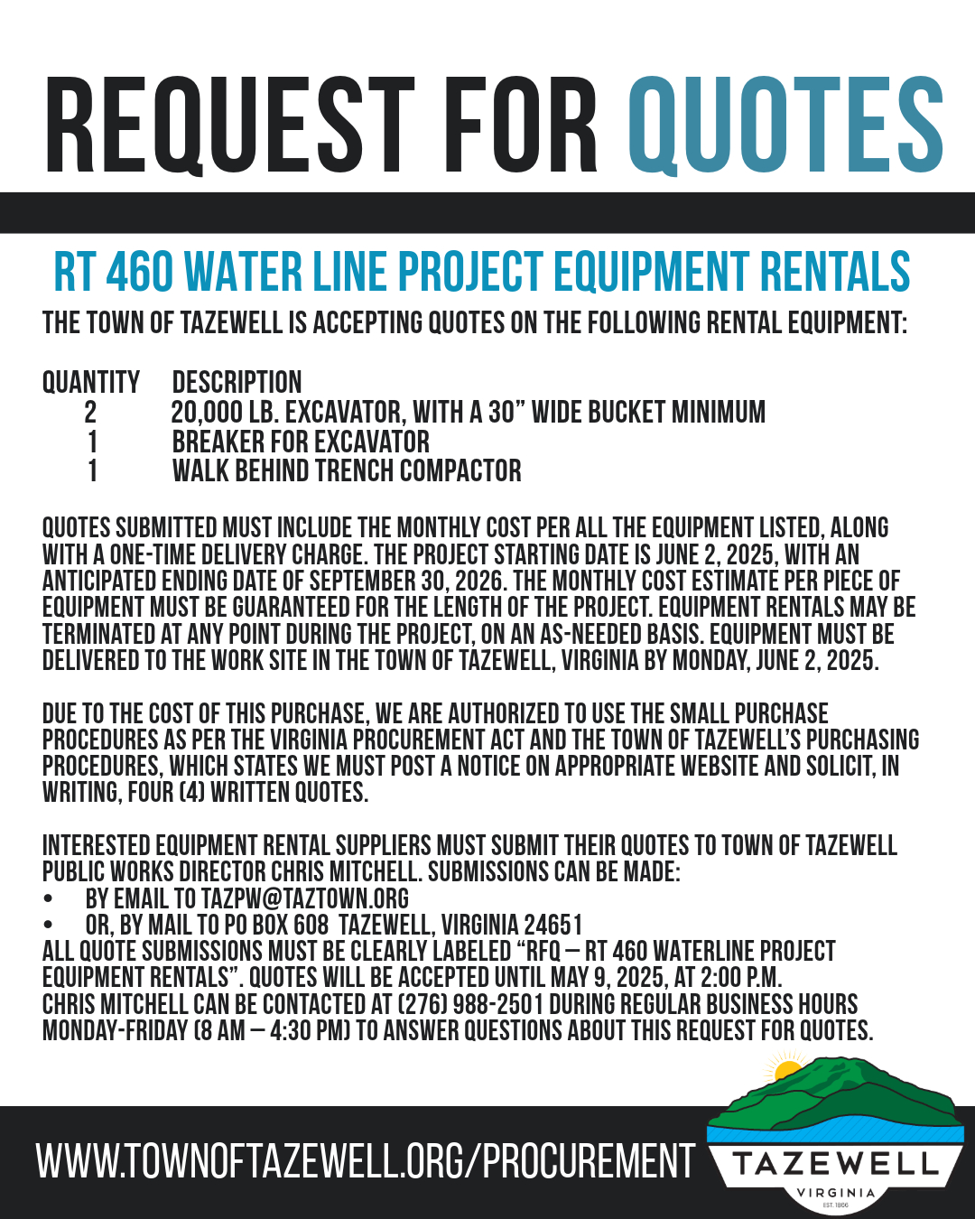 Town - 📌REQUEST FOR QUOTES - RT 460 WATER LINE PROJECT EQUIPMENT ...
