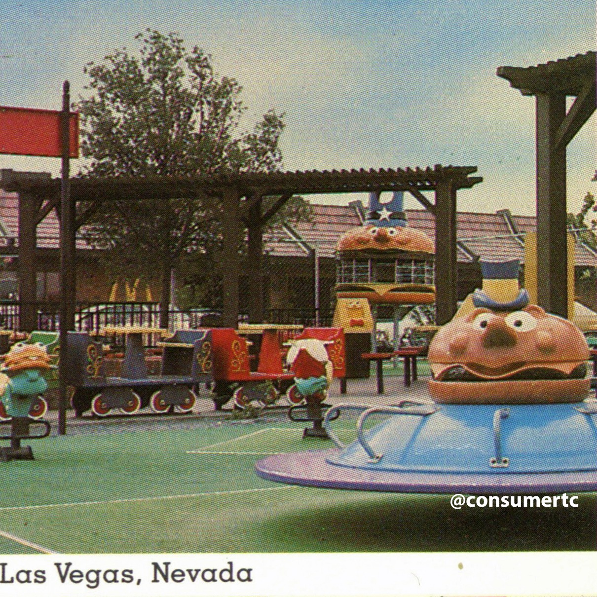The outdoor area of a McDonald's in the 1970s.