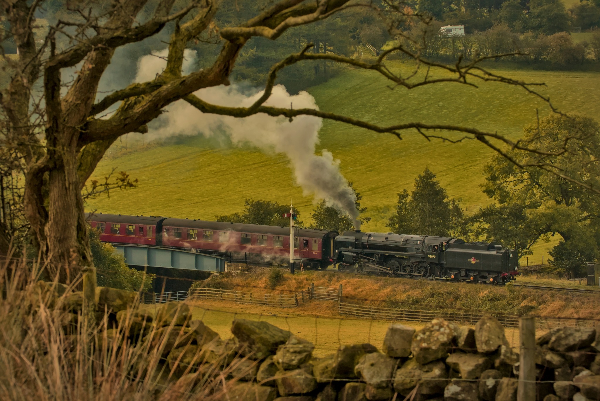 BR 9F No. 92134 enters Goathland on a working to Pickering , NYMR