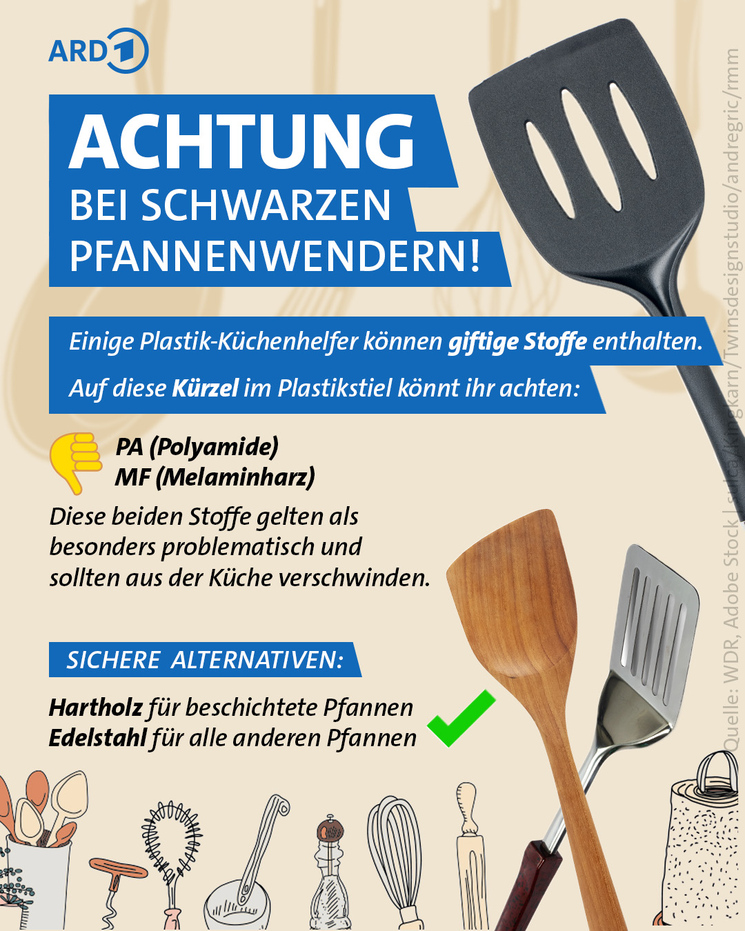 Finger weg von Küchenhelfern aus Plastik? 😮❌ Diese können Stoffe enthalten, die potenziell gesundheitsschädlich sind! 🍳⚠️ In einer US-Studie wurden Chemikalien nachgewiesen. Positiv ist, dass diese in
