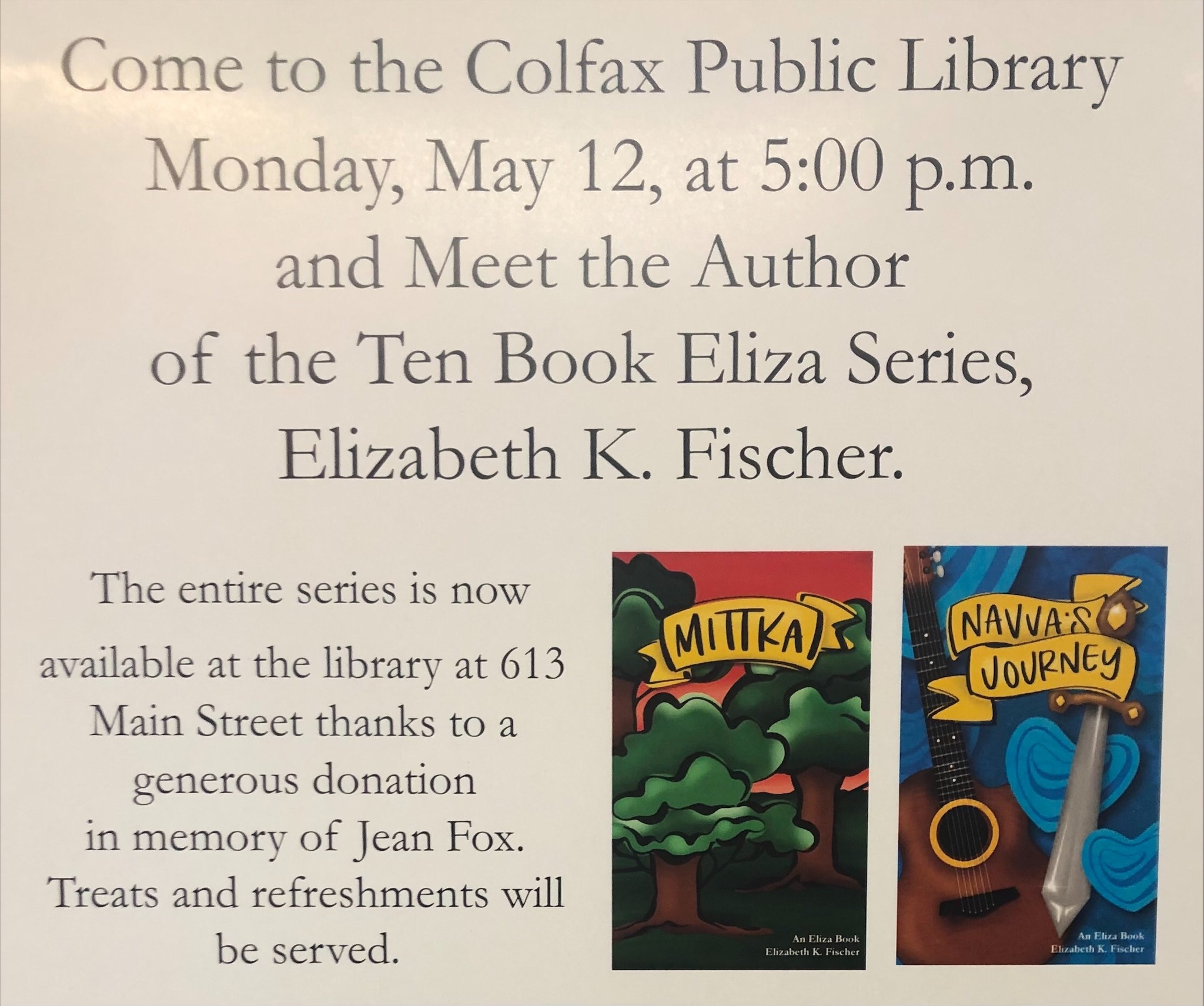 Remember we're having an author... - Colfax Public Library | Facebook