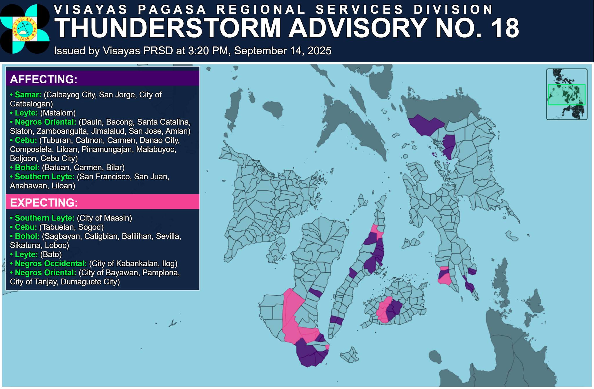 Thunderstorm Advisory No. 18... - PAGASA Visayas PRSD | Facebook