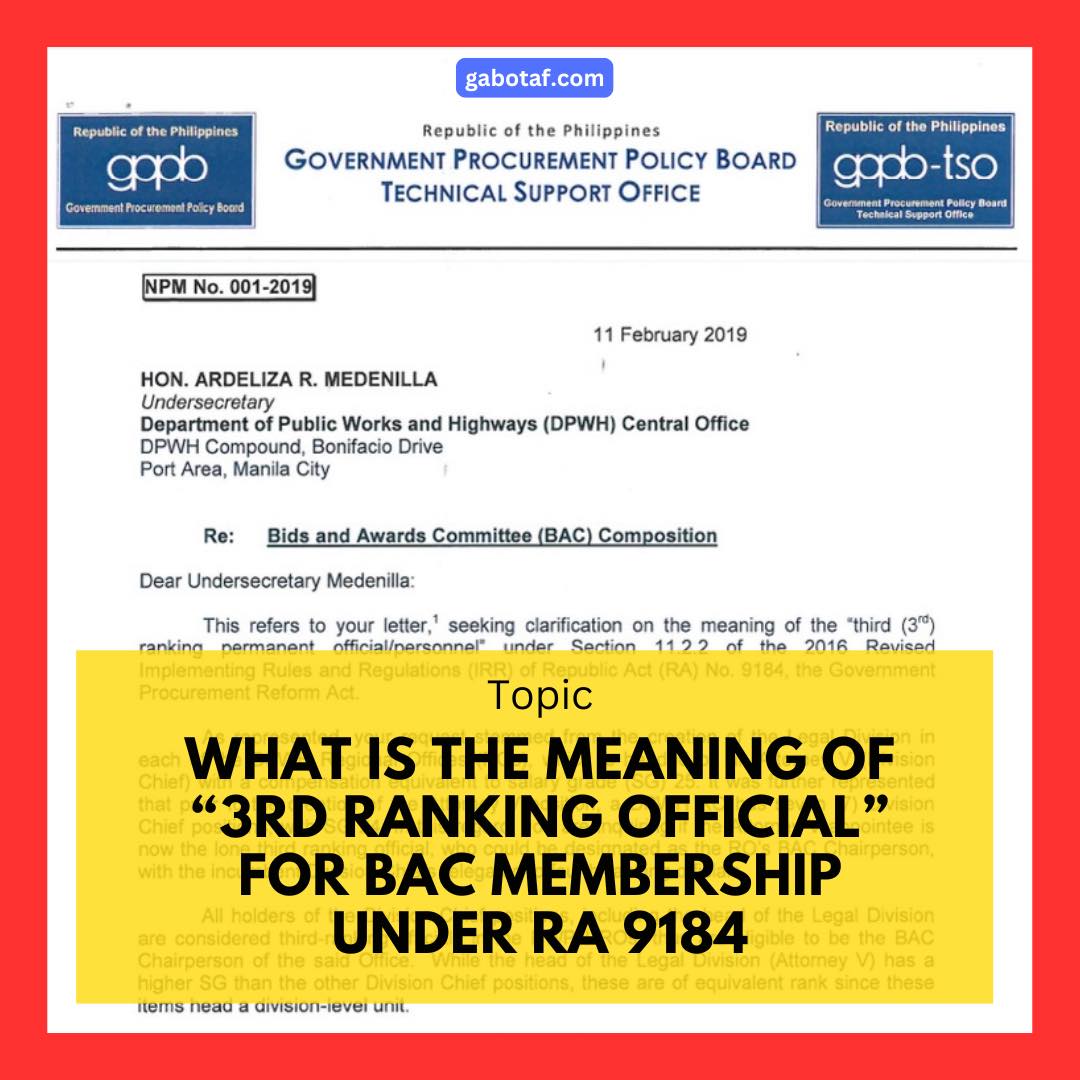What is the meaning of “3rd Ranking Official” for purposes of ...