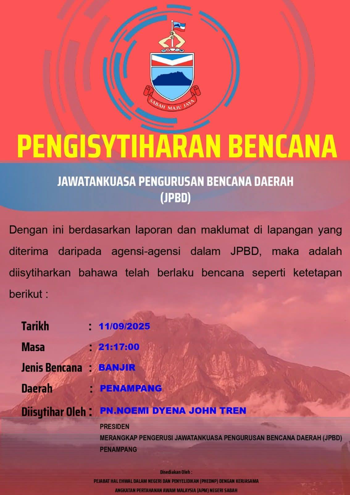 SABAH Dimensi - PENGISYTIHARAN BENCANA OLEH JAWATANKUASA... | Facebook