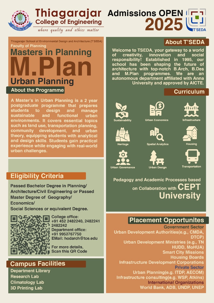 Thiagarajar - 🎓 Master the Future of Urban Spaces! 🌆 M.Plan – Urban ...