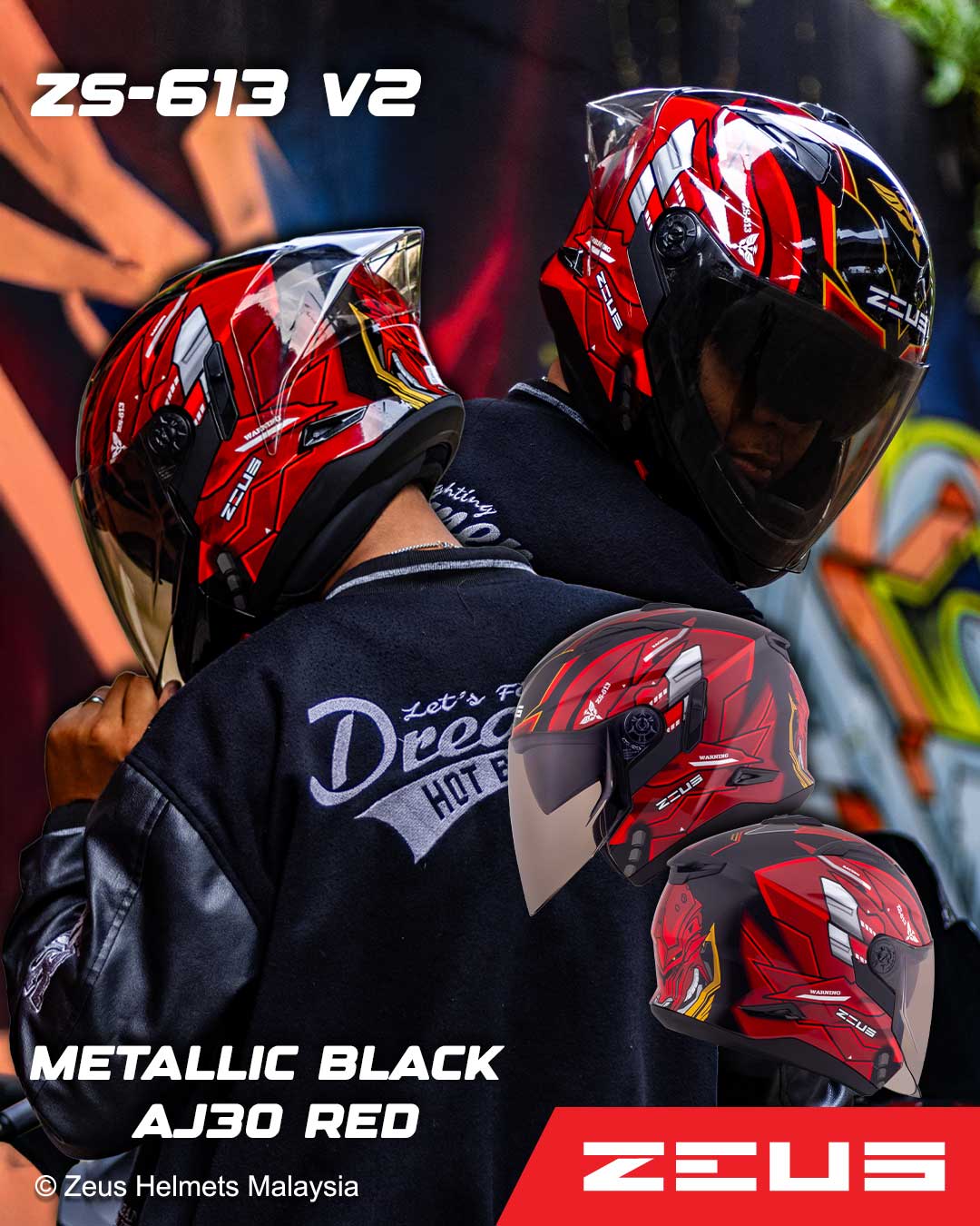 The Zeus ZS-613 V2 2in1 Helmet is a stylish and protective helmet