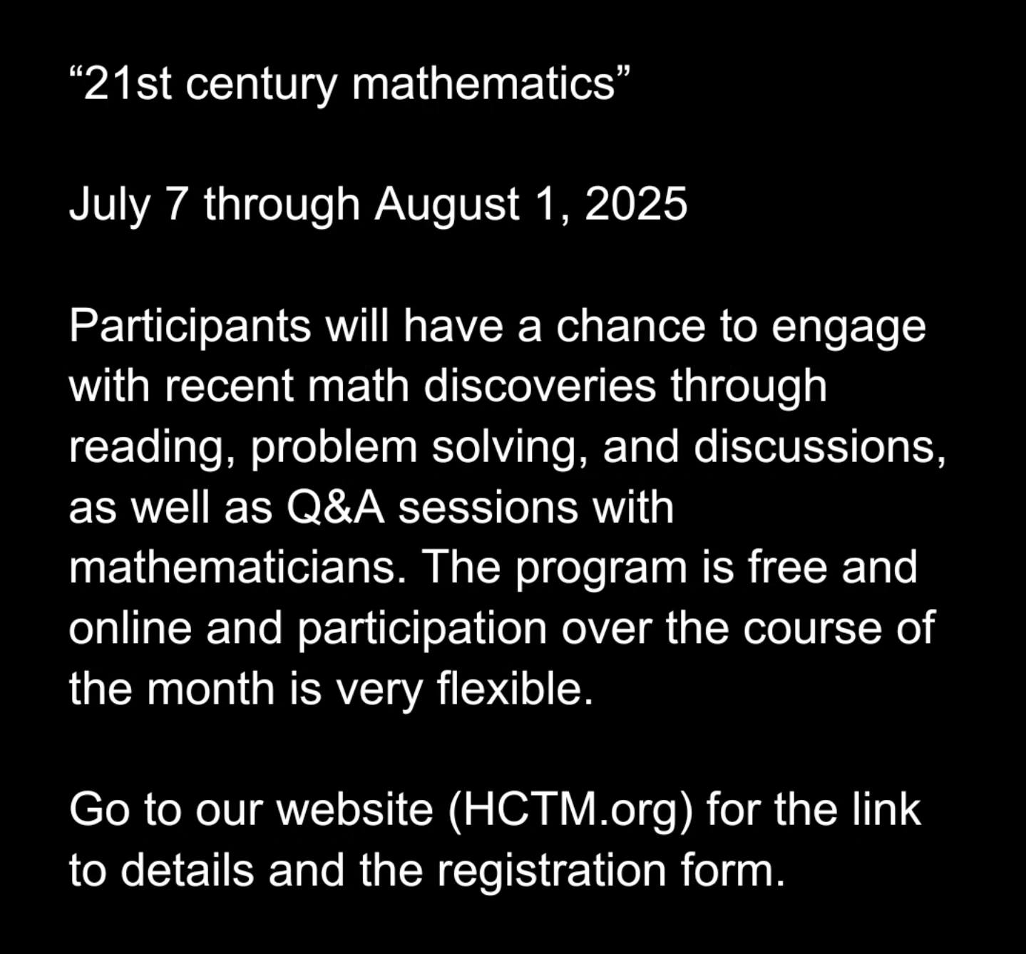 Hawaii - “21st century mathematics” July 7 through August 1, 2025 ...