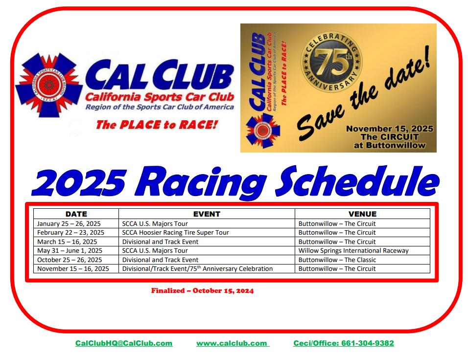 Cal Club - The 2025 Road Racing Schedule is final!