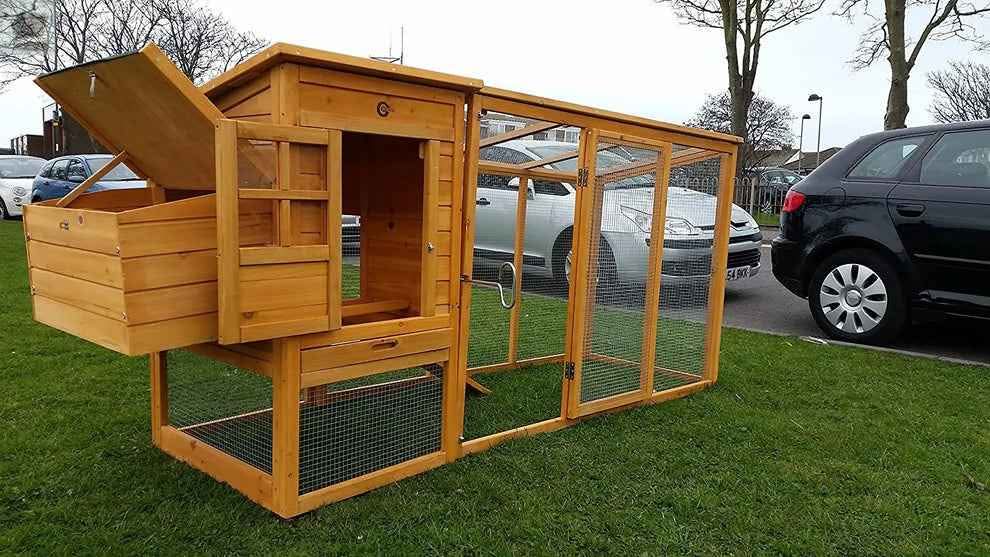 8ft Large Chicken Coop Hen House with Run & Nesting Box Fits 4 Birds or ...