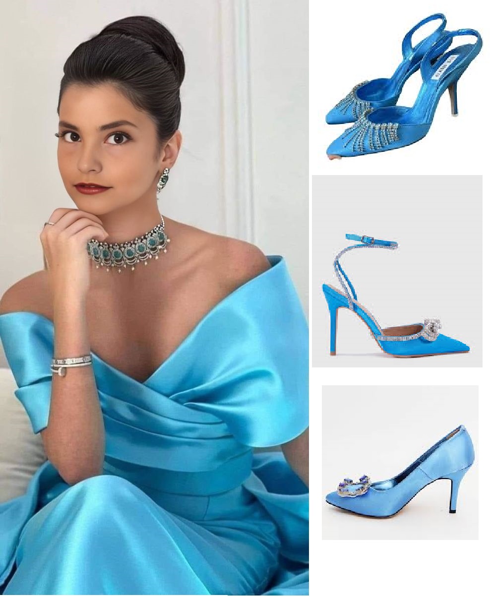 What shoes match this blue dress?