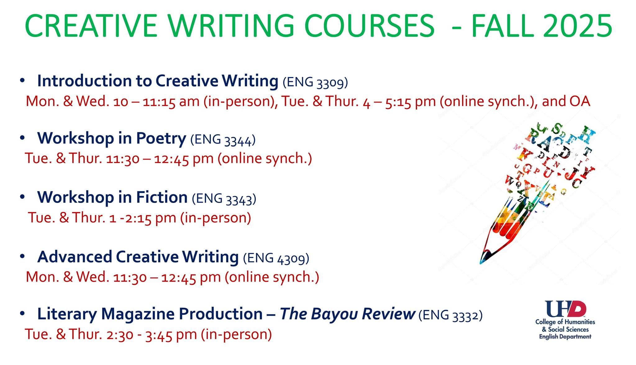 UHD Creative Writing Program | Houston TX