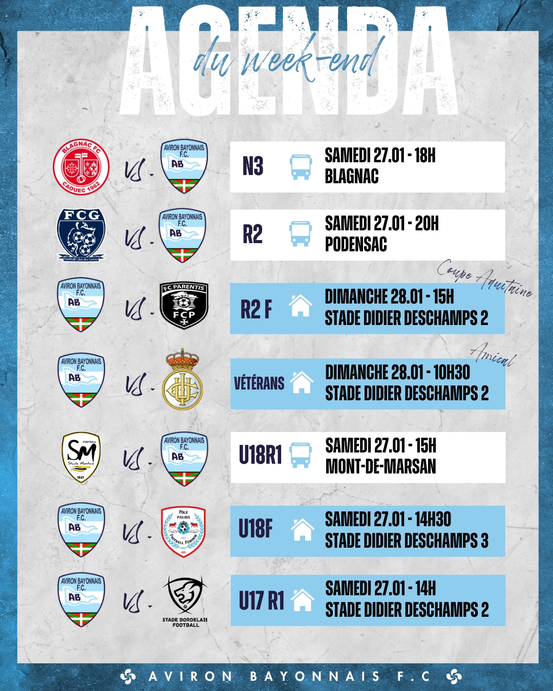 𝐀𝐆𝐄𝐍𝐃𝐀 𝐃𝐔 𝐖𝐄𝐄𝐊𝐄𝐍𝐃 📆... - ABFC- Aviron Bayonnais Football Club