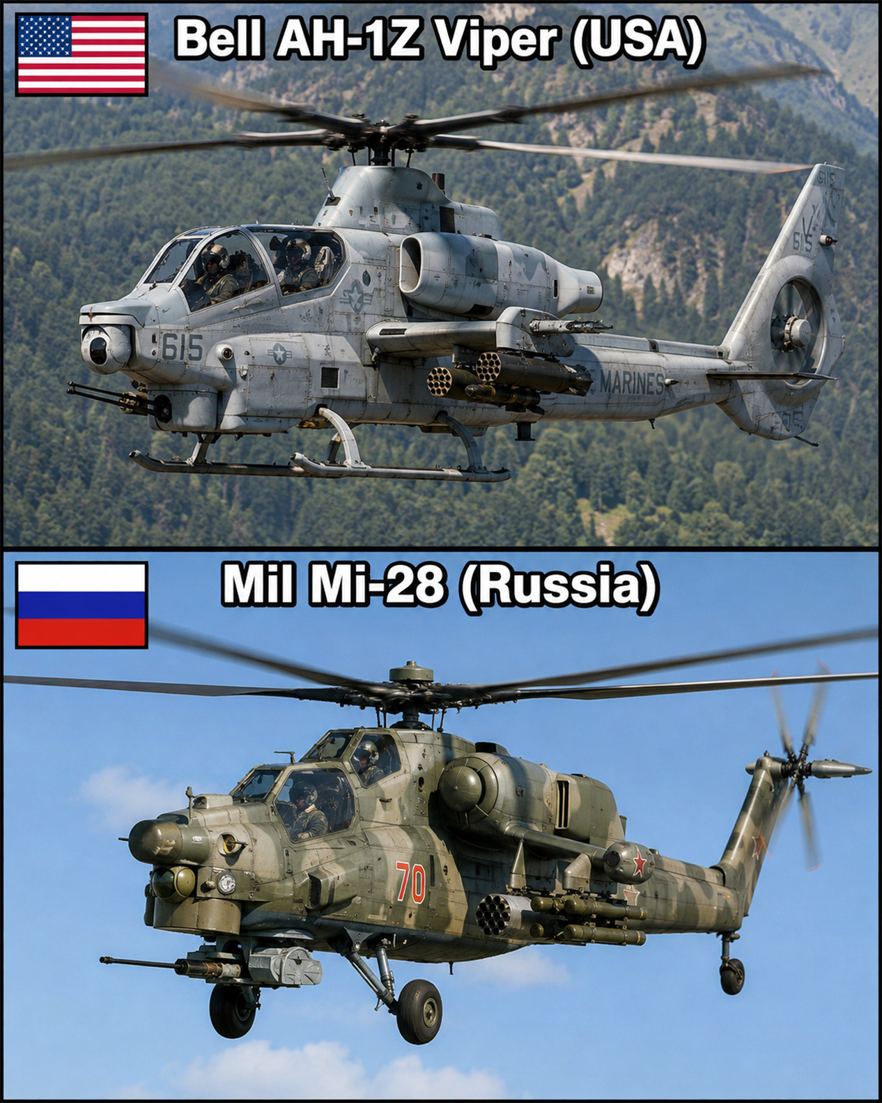 Attack Helicopters : Bell AH-1Z Viper (USA) vs Mil Mi-24 (Russia