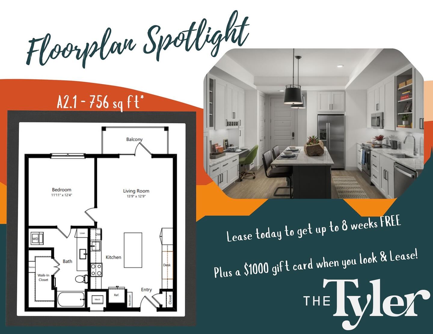 The Tyler - Floorplan Spotlight Meet our A2.1 — 756 sq. ft. of pure ...