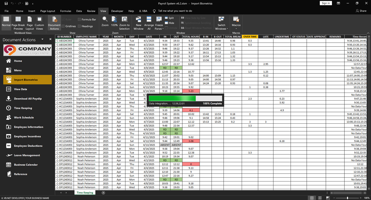 JL Excel VBA Developer - Import Time Keeping BIOMETRICS raw data | Facebook