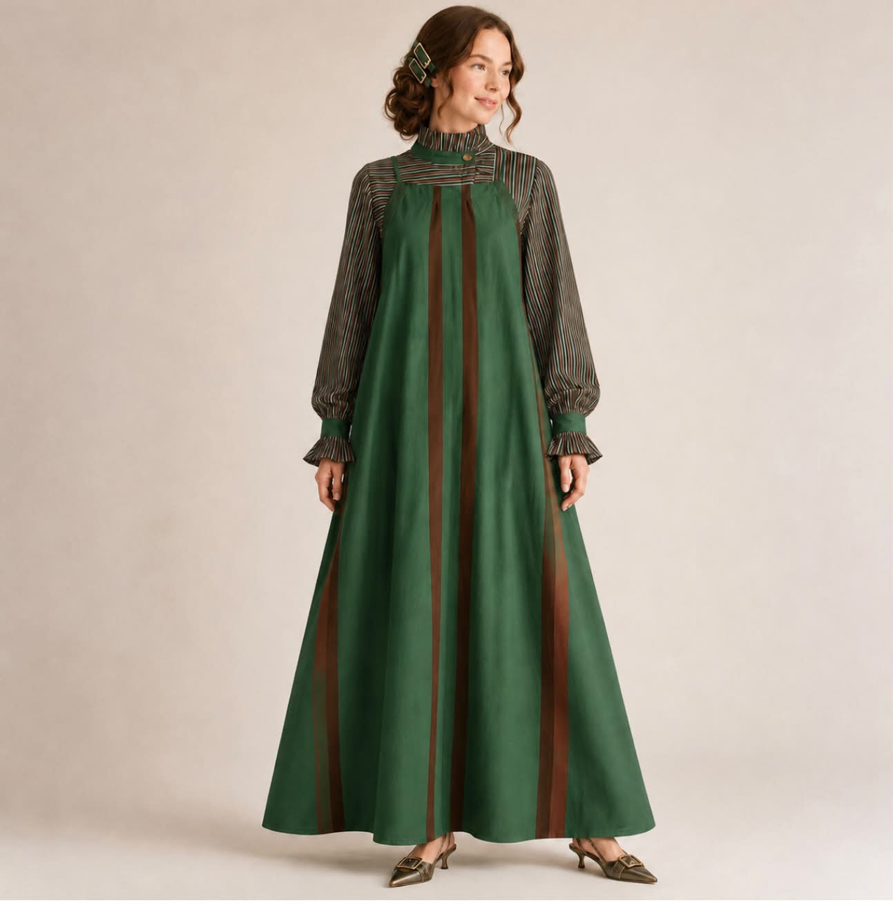 Hunter green stripes for modest fashion