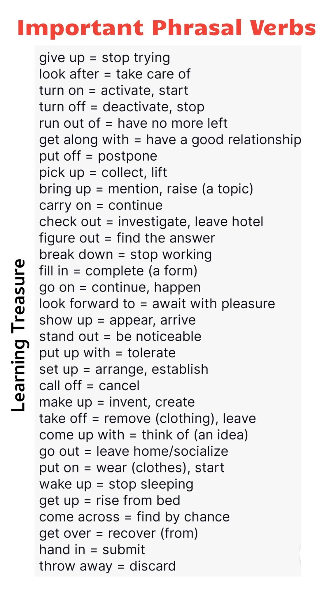 Learning - Phrasal Verbs with Short Meaning 🔰 . . #dailyuseenglishwords ...