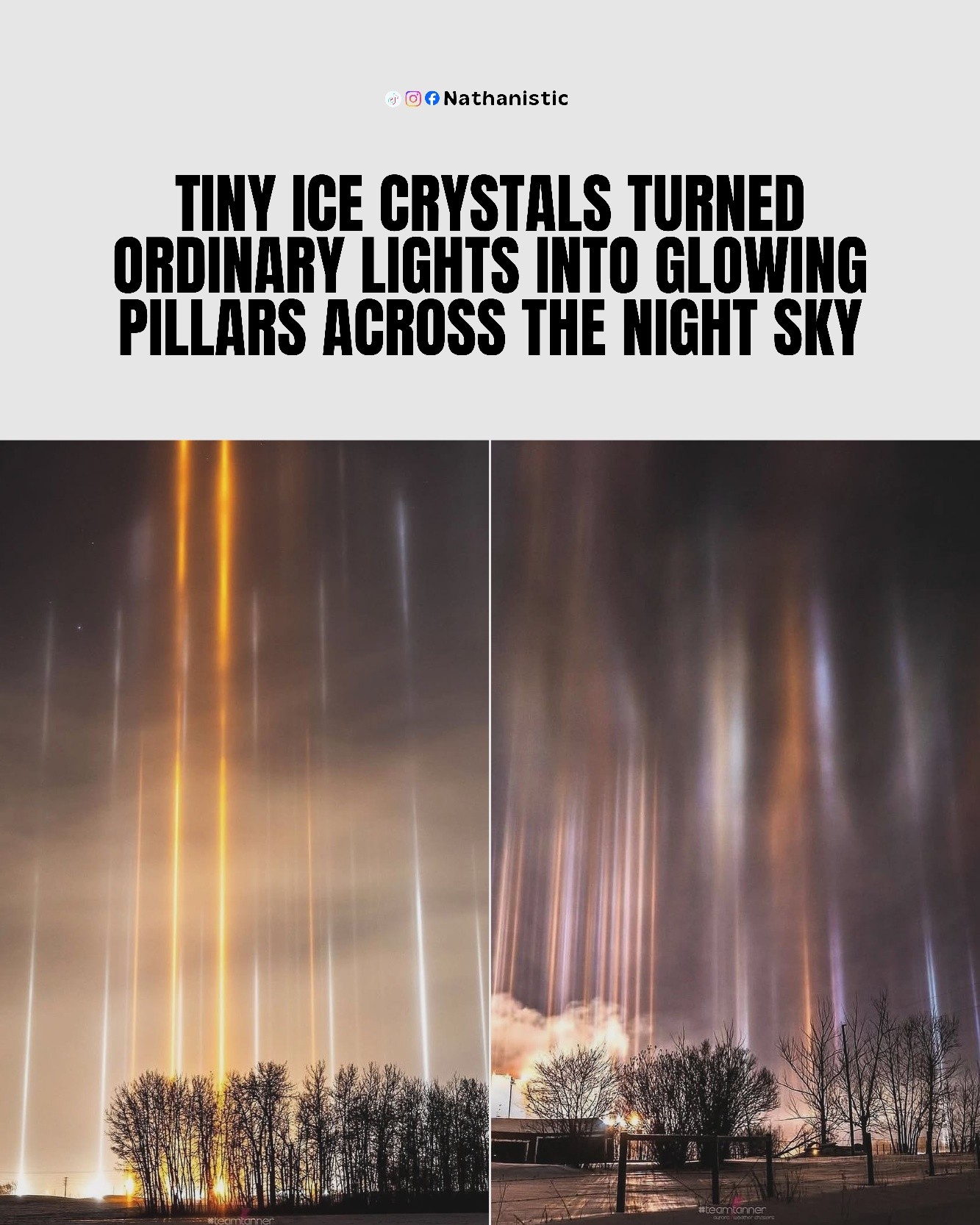 Tiny ice crystals turned ordinary lights into glowing pillars