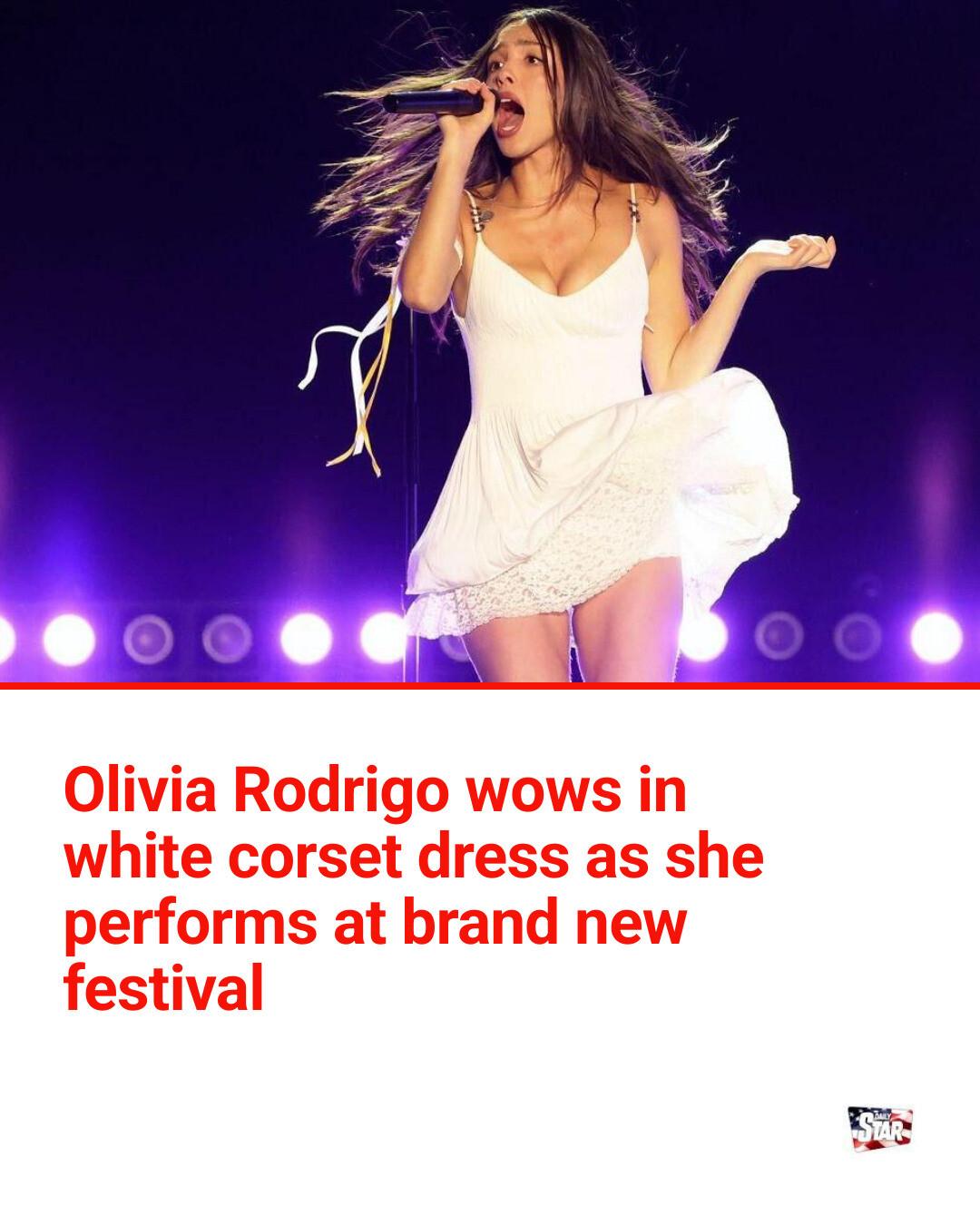 Olivia Rodrigo performs at Daisy Chain Fields festival in white corset dress
