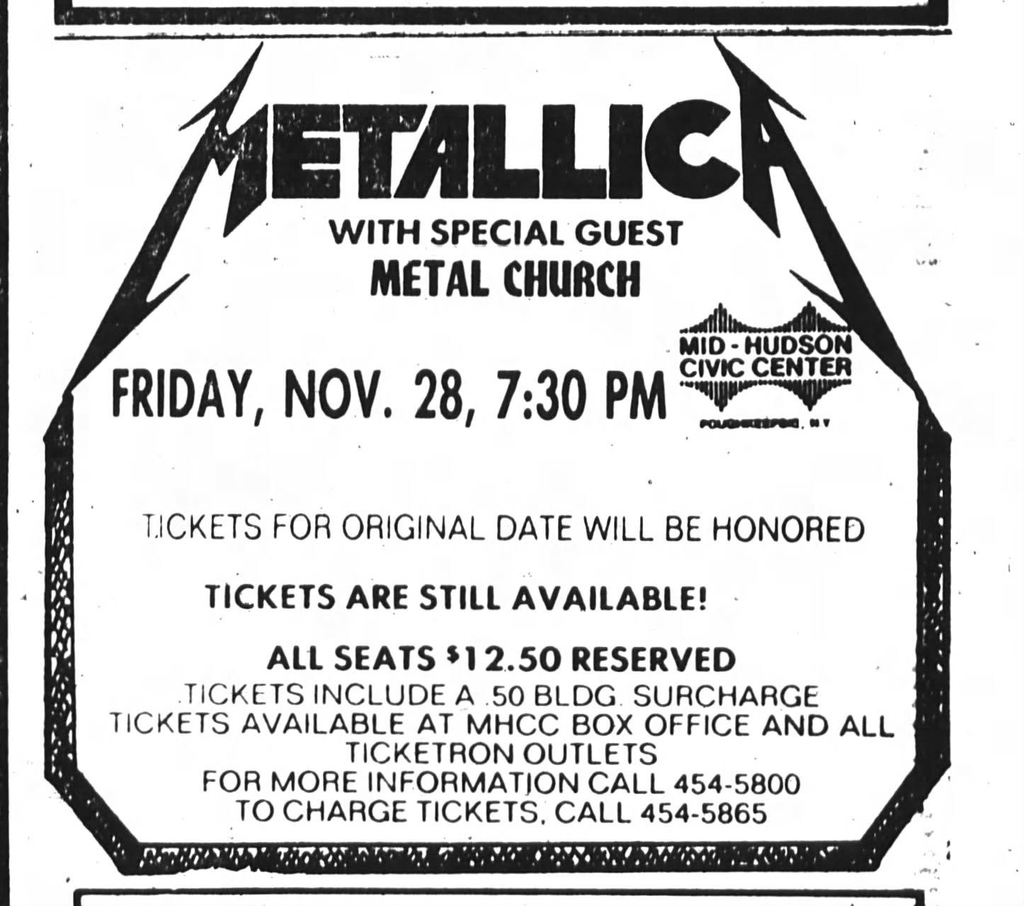 Metallica's Damage Inc tour at Mid-Hudson Civic Center in 1986
