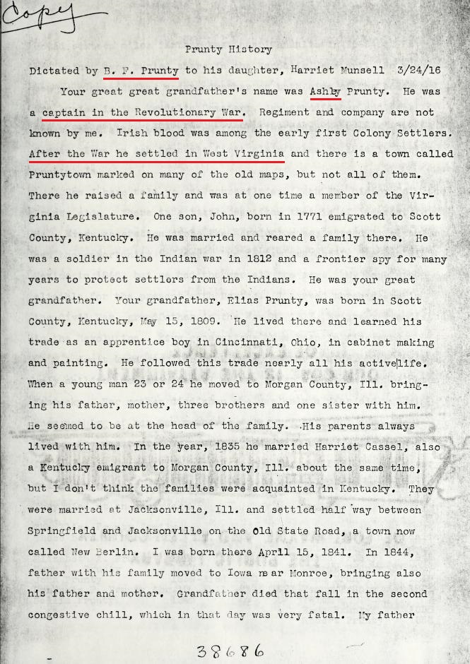 Cpt. - The dictation by Benjamin Prunty to a daughter (John Sr.'s great ...
