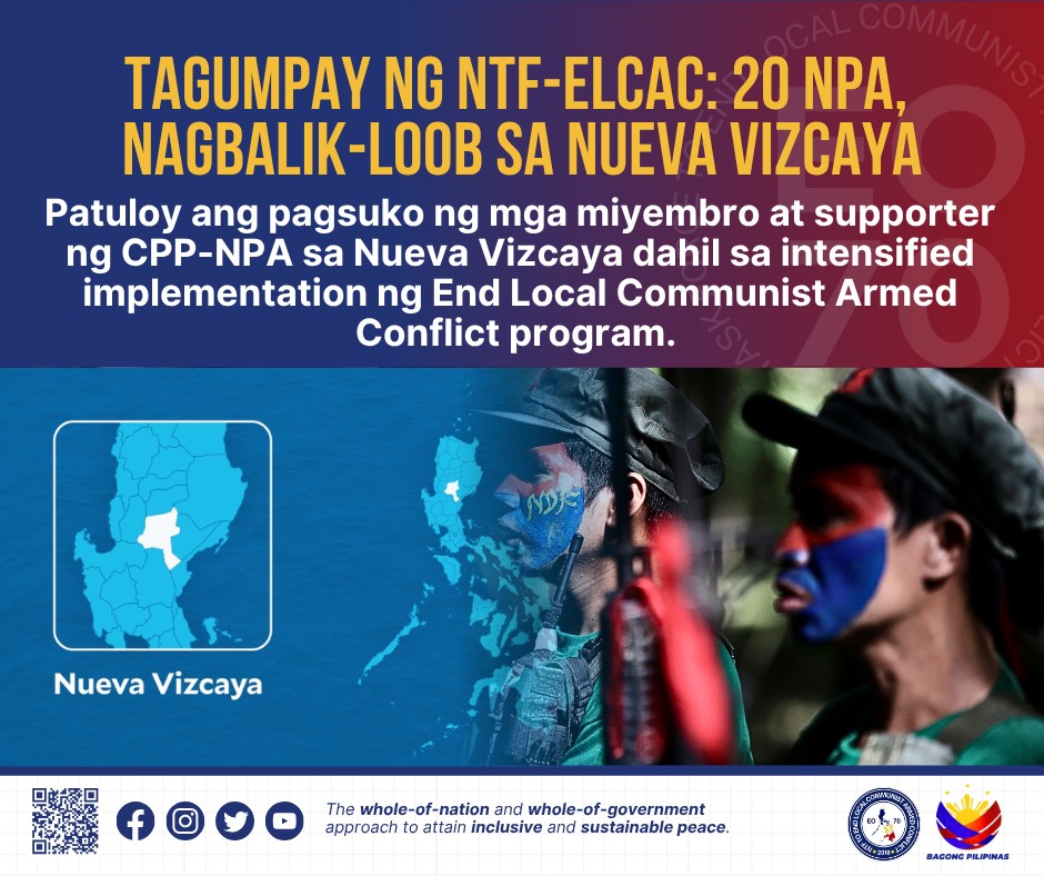 Tagumpay ng NTF-ELCAC: 20 NPA, nagbalik-loob sa Nueva Vizcaya Patuloy ...