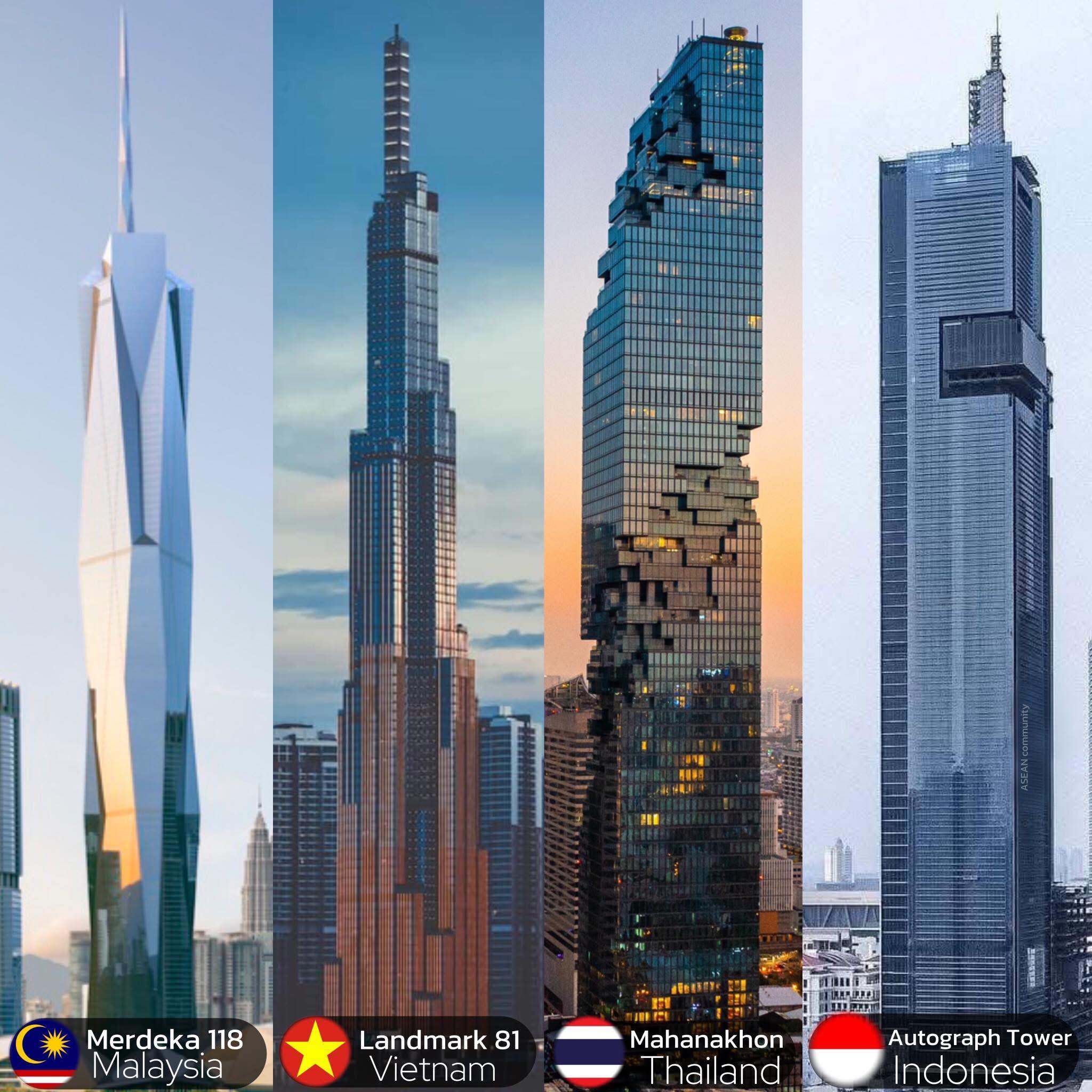 ASEAN - 🏙️🇲🇾🇻🇳🇹🇭🇮🇩🏙️ Towers in four Southeast Asian countries 👉 Merdeka ...
