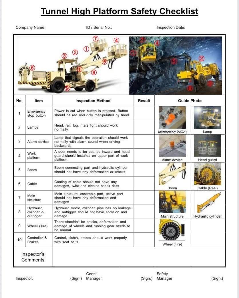 SAFETY - Tunnel High Platform safety checklist. Comprehensive Safety ...